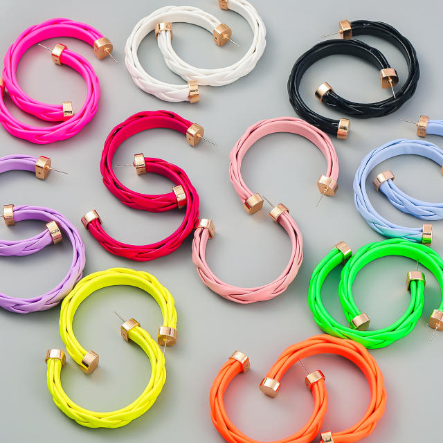 Colored braided resin open hoop earrings