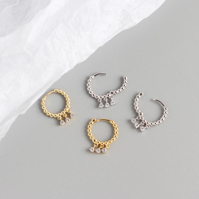 S925 beaded huggie earrings