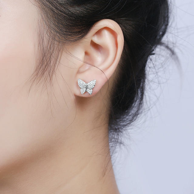 Diamond butterfly ear studs
