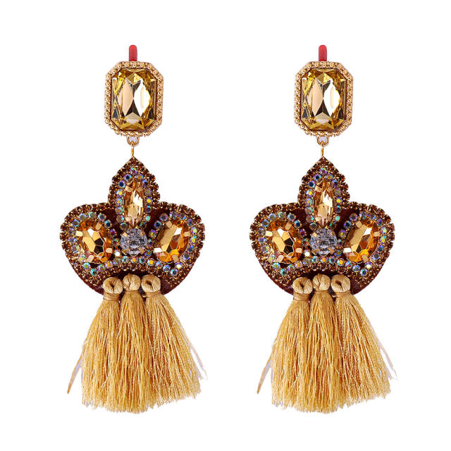 Boho colored tassel statement earrings