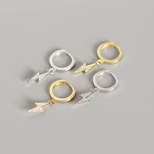 S925 diamond lightning huggie earrings