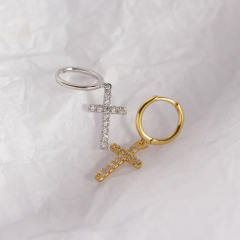 S925 cross diamond huggie earrings