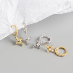 S925 Diamond cross huggie earrings