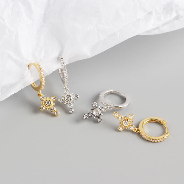 S925 Diamond cross huggie earrings