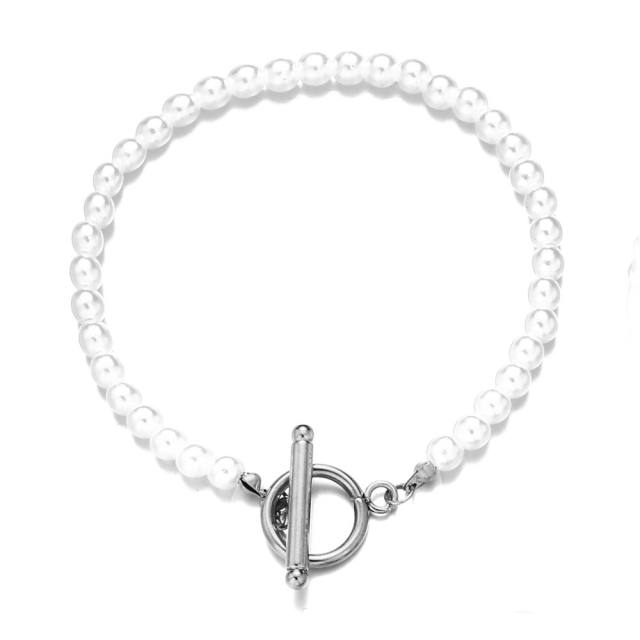 Faux pearl beads stainless steel bracelet