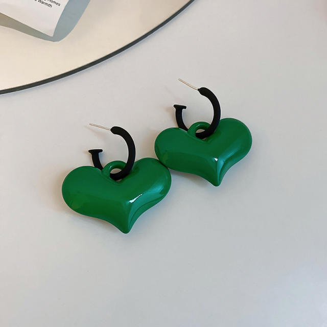 S925 needle colored heart earrings