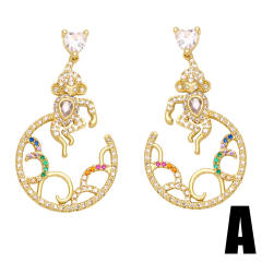 Diamond monkey padlock dangle earrings