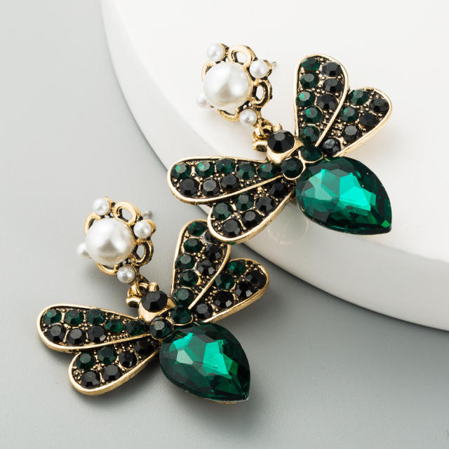 Bohemia color glass crystal bee drop earrings