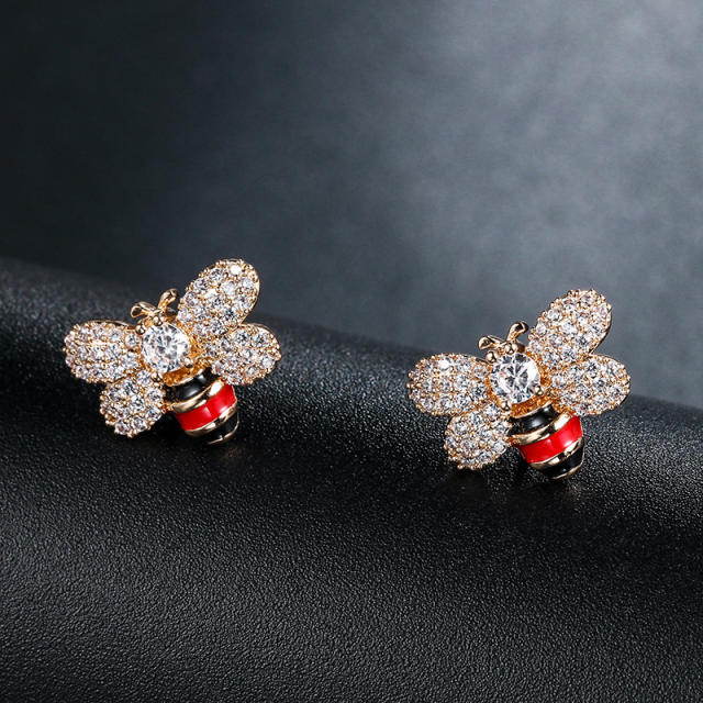 S925 needle diamond bee ear studs