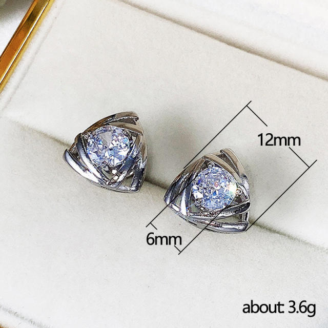 Cubic zircon triangle ear studs