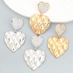 Metal feeling heart dangle earrings