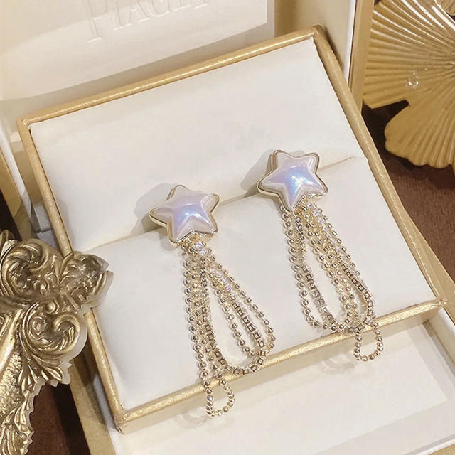 S925 sterling silver needle star tassel earrings