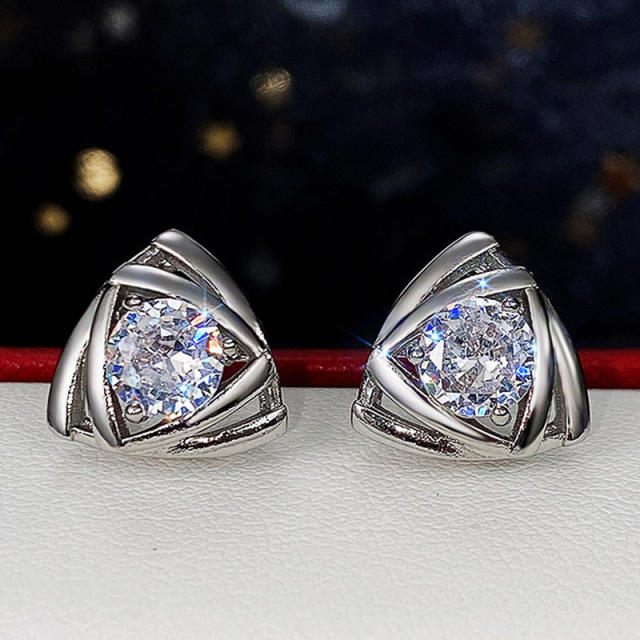 Cubic zircon triangle ear studs