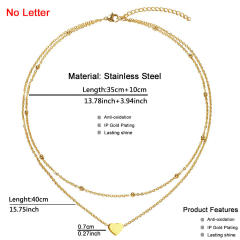 Dainty initial heart two layer stainless steel necklace