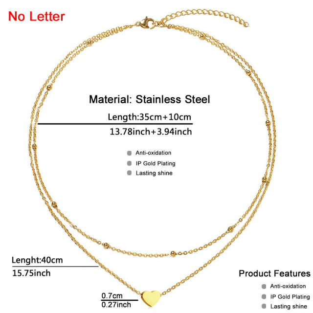 Dainty initial heart two layer stainless steel necklace