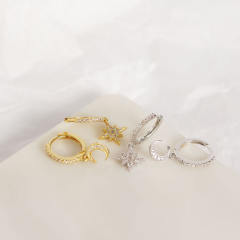 S925 Silver diamond moon star huggie earrings