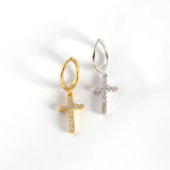S925 cross diamond huggie earrings