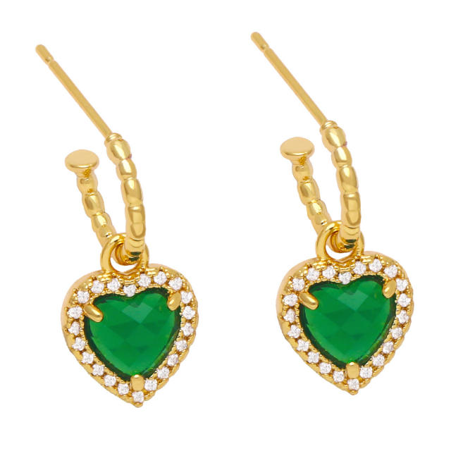 Color cubic zircon heart earrings