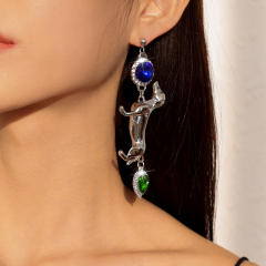 Letter rhinestone poodle drop earrings