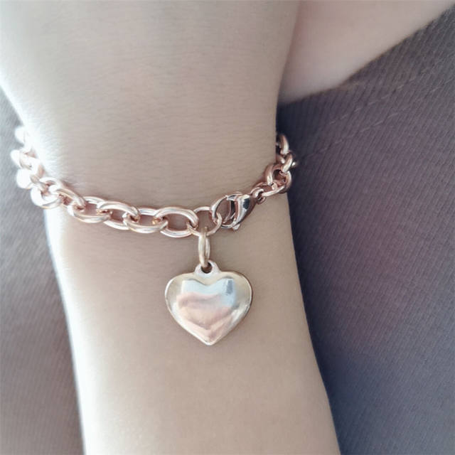 Korean fashion heart charm stainless steel bracelet chain toggle bracelet