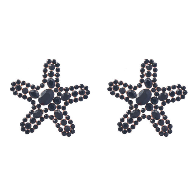 Statement rhinestone colored starfish ear studs