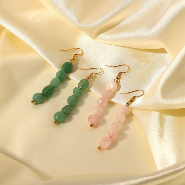 Natural stone bead 18KG stainless steel earrings
