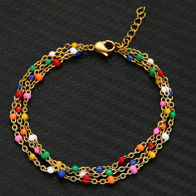 Boho colorful beads stainless steel bracelet
