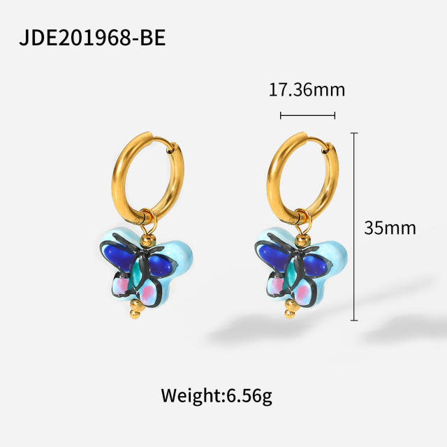 18KG stainless steel butterfly huggie earrings