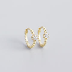S925 beads diamond huggie earrings