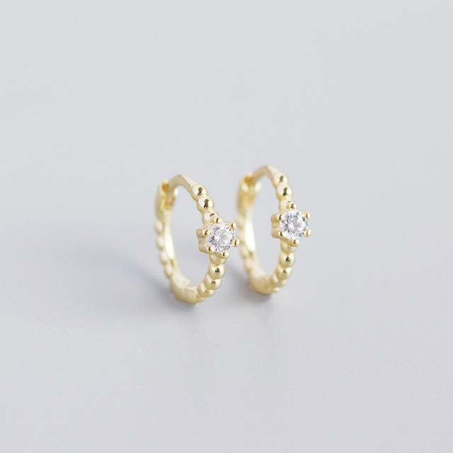 S925 beads diamond huggie earrings