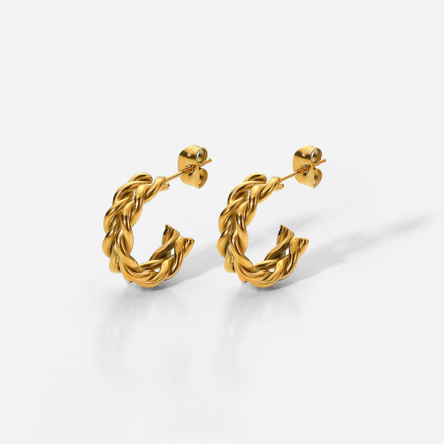 18KG braided open hoop stainless steel earrings