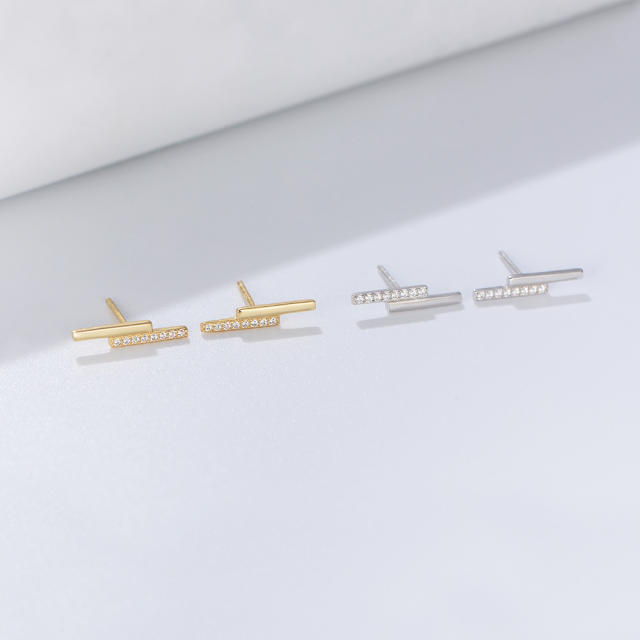 S925 sterling silver diamond ear studs