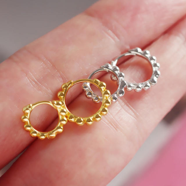 S925 silver beaded huggie earrings