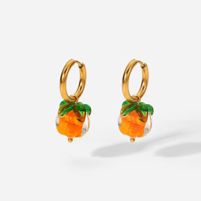 Cute Persimmon 18KG stainless steel huggie earrings
