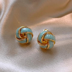 925 needle enamel twist ball ear studs