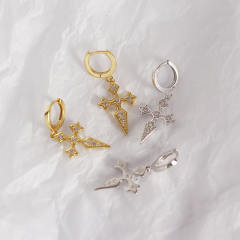 S925 Silver cross diamond baroque earrings