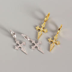 S925 Silver cross diamond baroque earrings