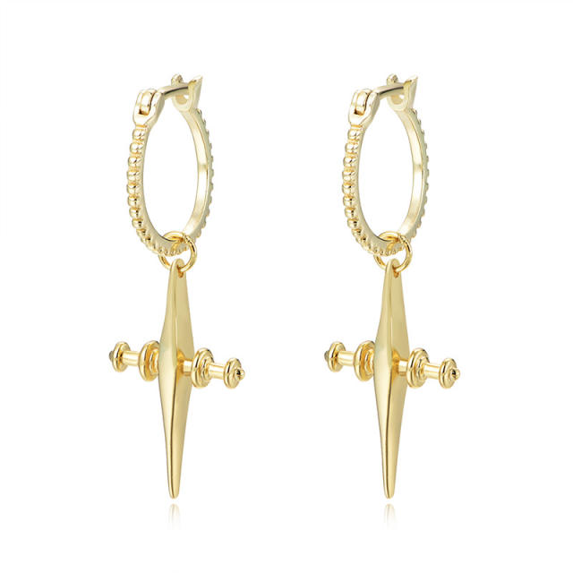 S925 unique cross huggie earrings
