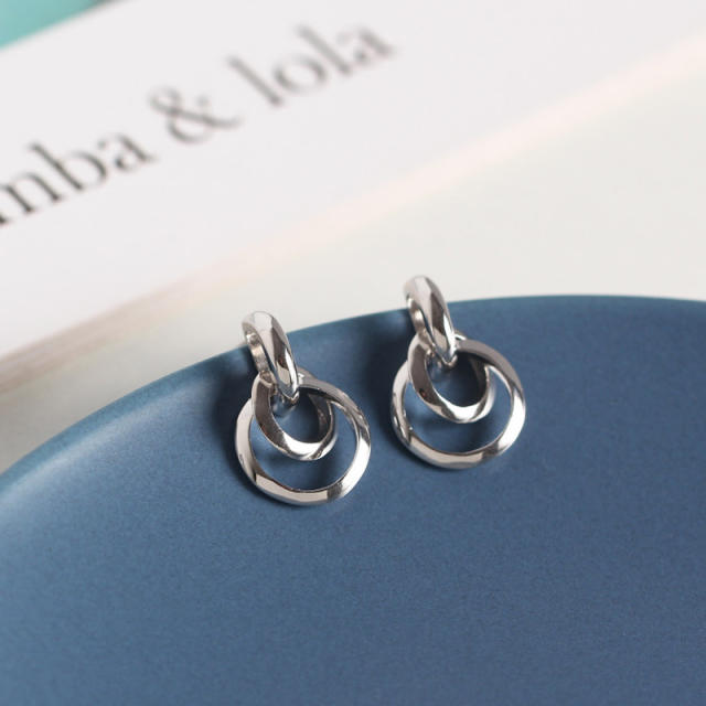 S925 silver circle ear studs