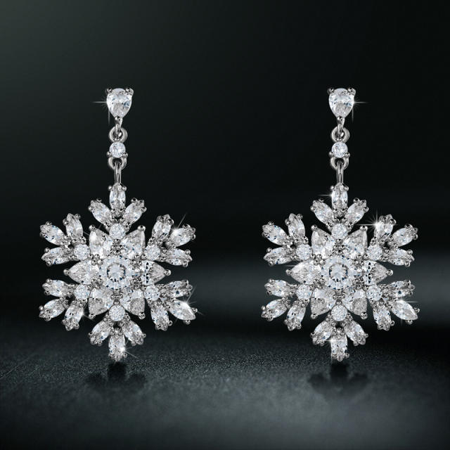 Diamond snowflake wedding earrings