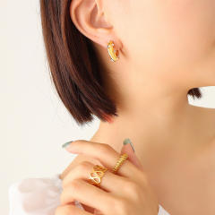 Titanium steel diamond pearl huggie earrings