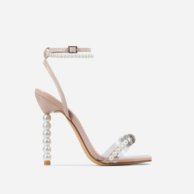 11cm high heel rhinestone pearl bow strappy sandals