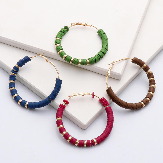 Boho heishi beads hoop earrings