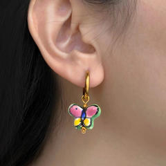 18KG stainless steel butterfly huggie earrings