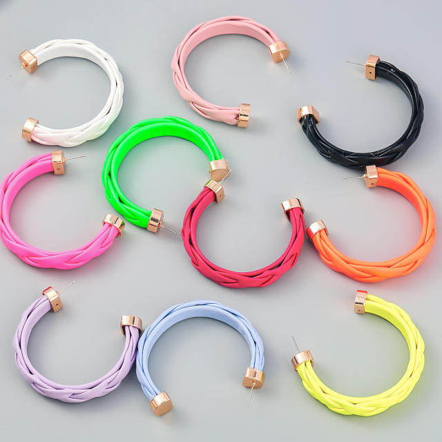 Colored braided resin open hoop earrings