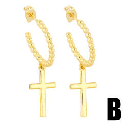 Vintage heart cross charm open hoop earrings