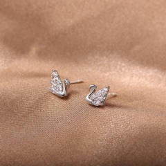 S925 needle diamond swan ear studs