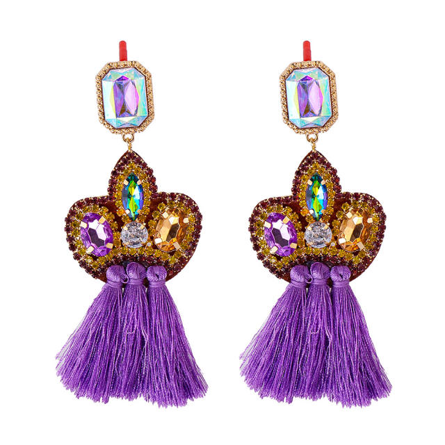 Boho colored tassel statement earrings