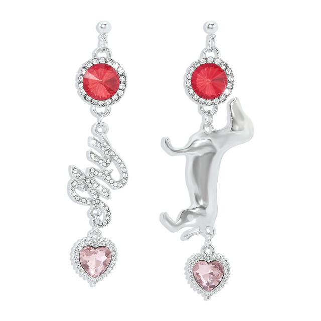 Letter rhinestone poodle drop earrings