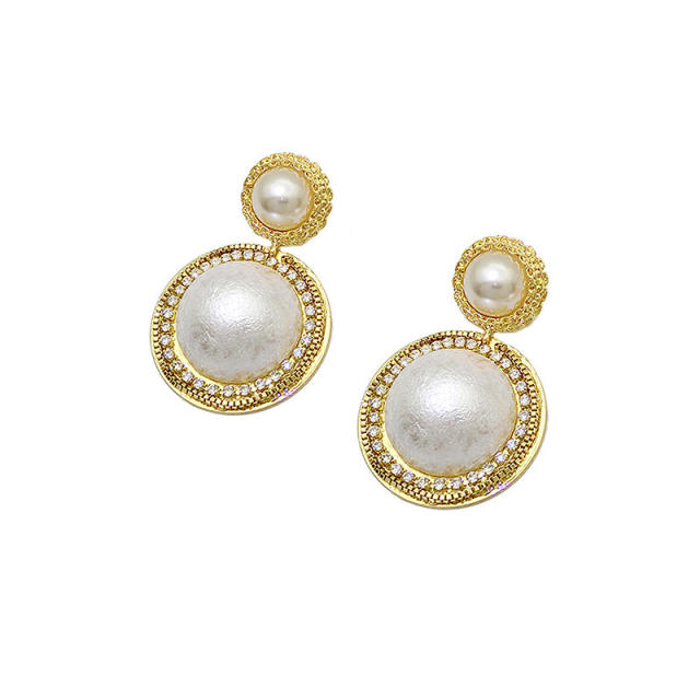 925 sterling silver needle round pearl earrings